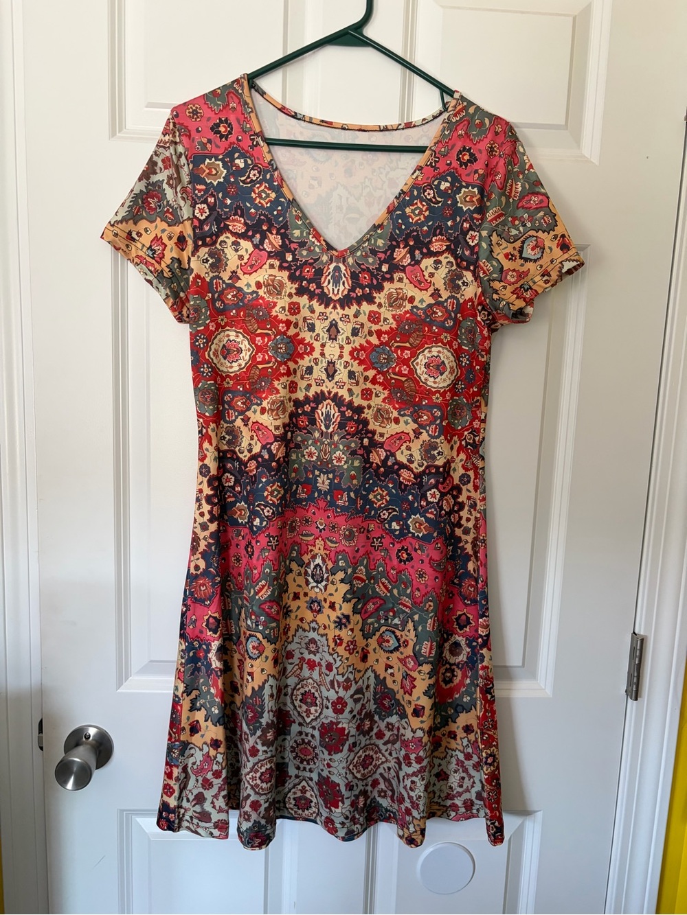 V-Neck Short Sleeve Mini Dress in Multicolor Floral Paisley